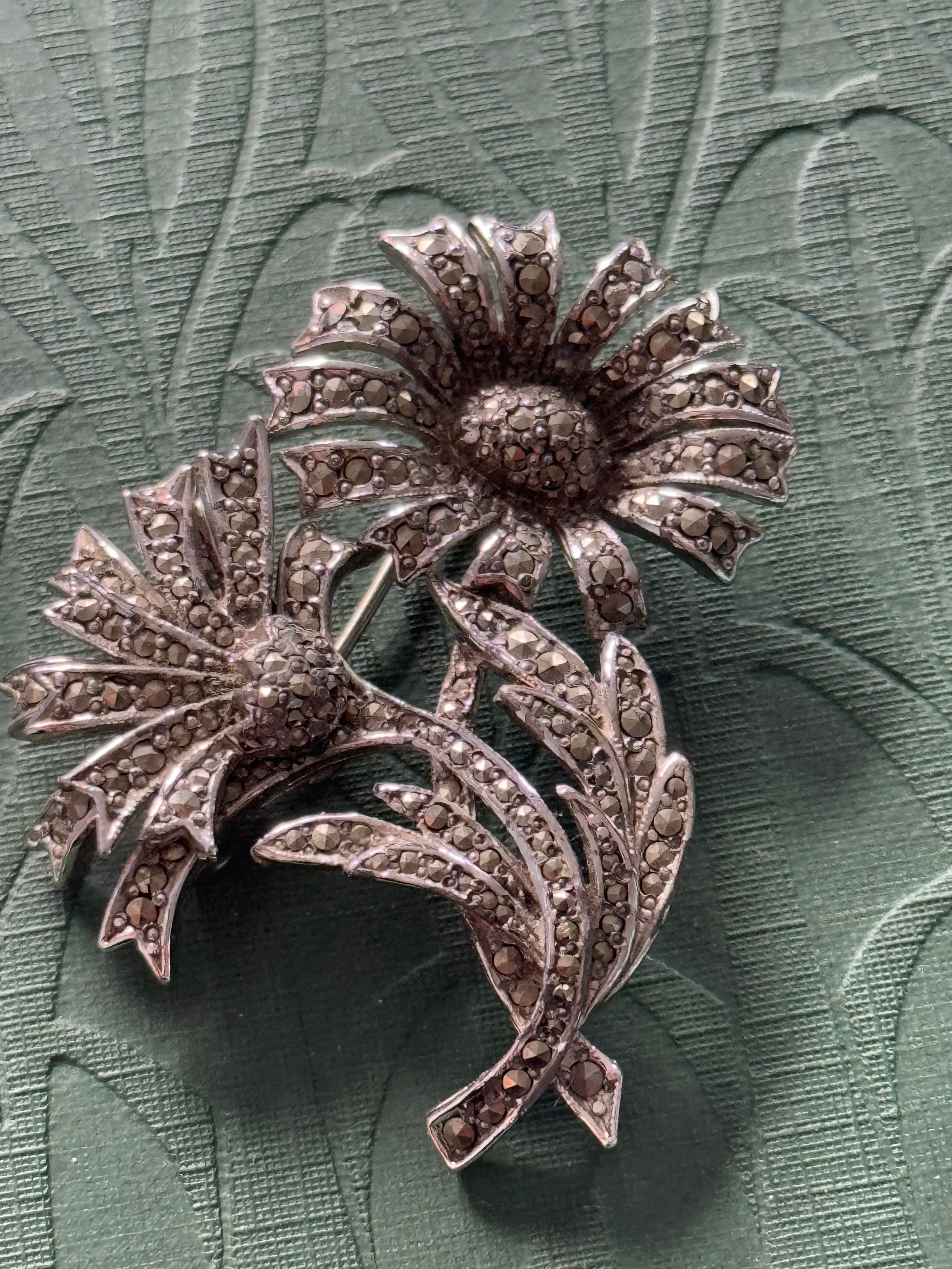 Sterling Silver Marcasite Sunflower Brooch