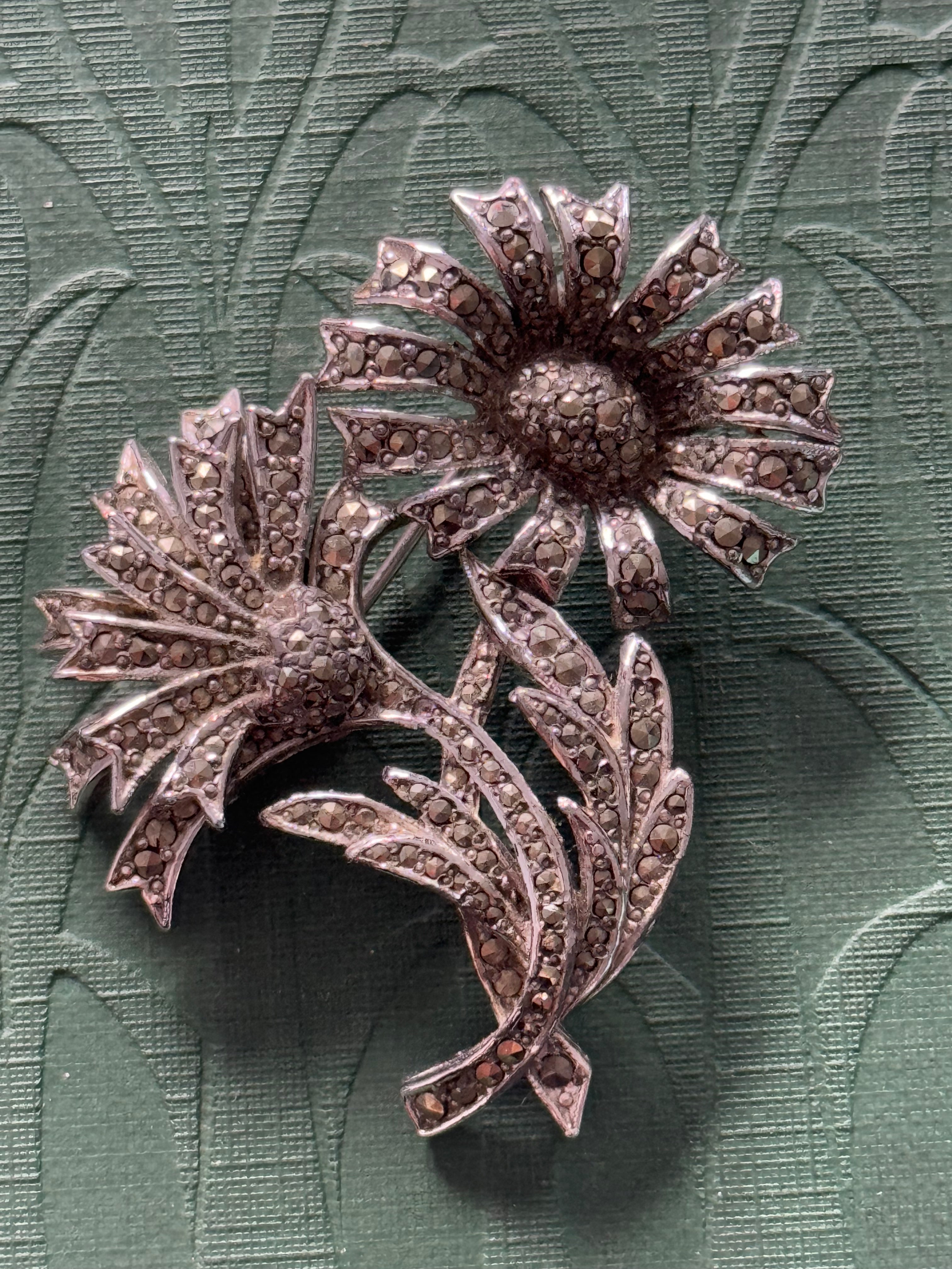 Sterling Silver Marcasite Sunflower Brooch