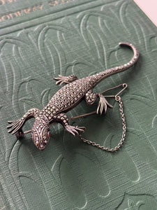 Incredible Vintage Sterling Silver Marcasite Lizard