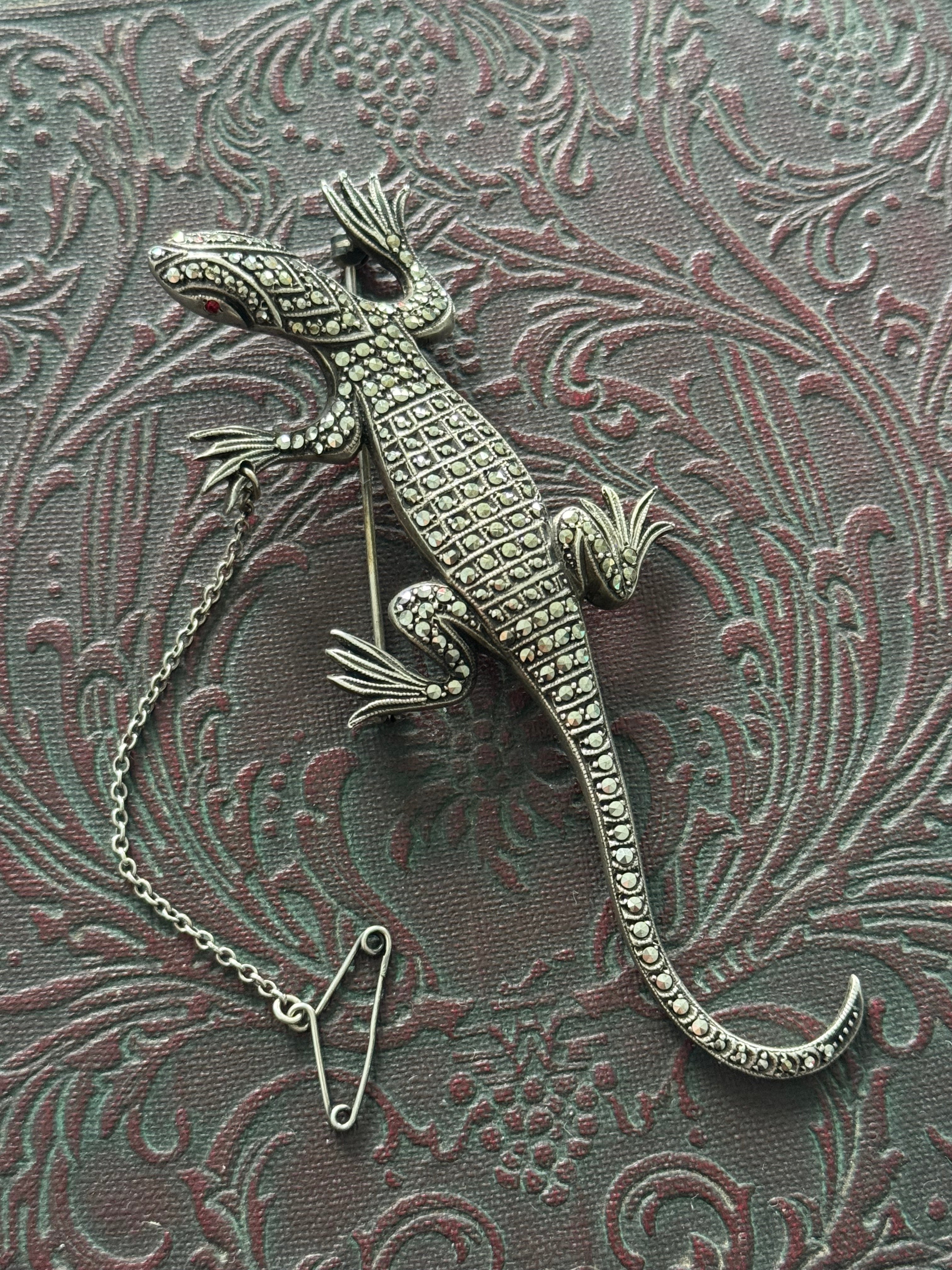 Incredible Vintage Sterling Silver Marcasite Lizard