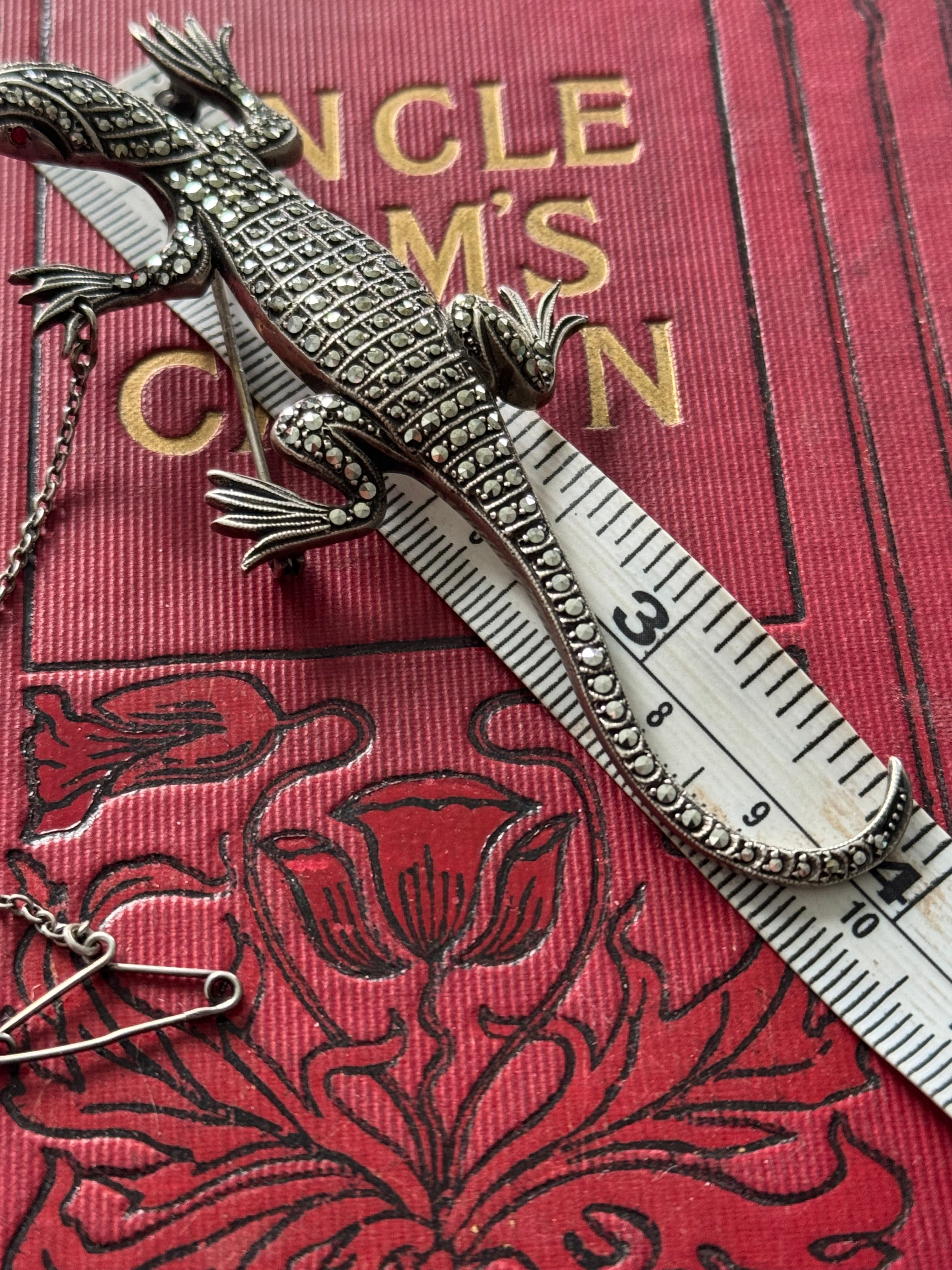 Incredible Vintage Sterling Silver Marcasite Lizard