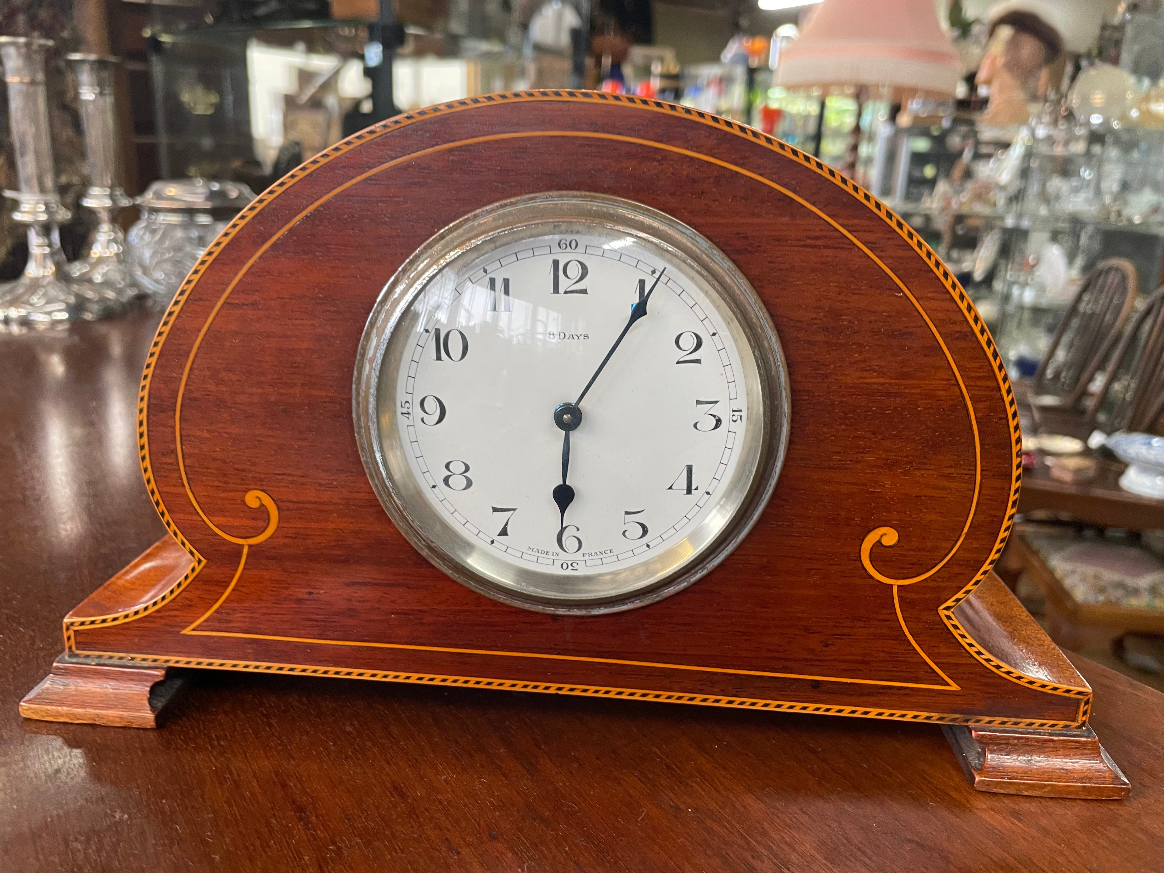 Stunning French 8 Day Clock Flame Mahogany Case