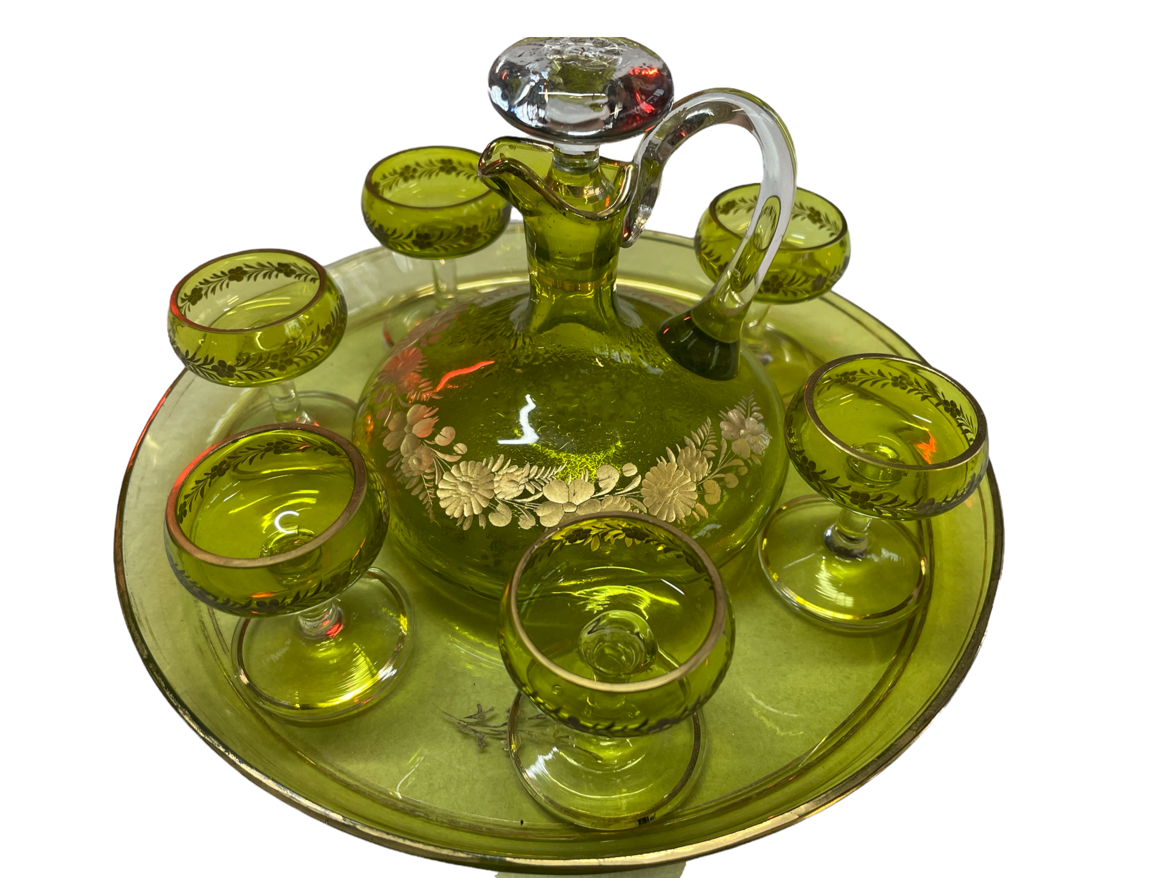 Victorian Glass Decanter Tray & Schnapps Glasses