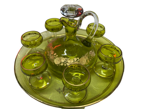 Victorian Glass Decanter Tray & Schnapps Glasses
