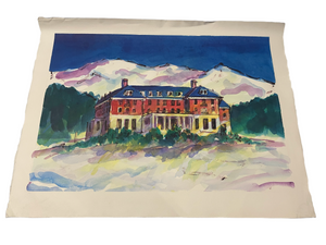 JILL HENRIOD ORIGINAL THE CHATEAU WITH MT RUAPEHU SIGNED ON VERSO