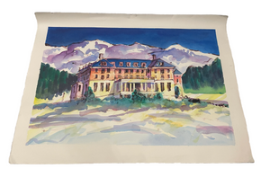 JILL HENRIOD ORIGINAL THE CHATEAU WITH MT RUAPEHU SIGNED ON VERSO